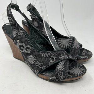 UGG Black and Gray Patterned Wedge Heels